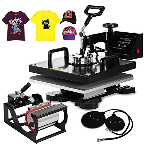 Ztopia Heat Press 5 in 1 38 X 38cm Multifunction Sublimation Heat Press Machine Desktop Iron Baseball Hat Press 1200W Digital Swing Away Transfer T Shirt Hat Mug (5 in 1 15 X 15 Inch)