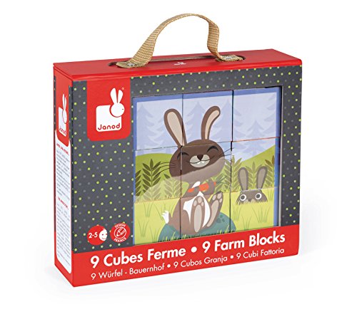 Imagen 5 de Janod - Maleta Kubkid, puzzle animales de la granja, 9 cubos (J02989)