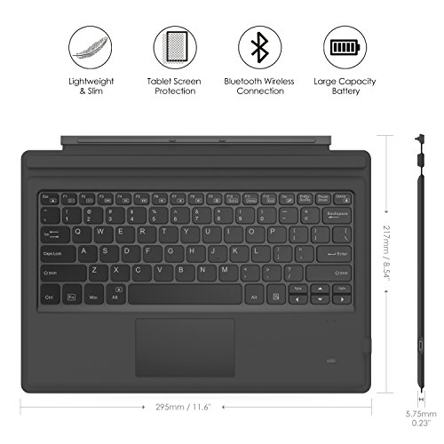 MoKo Drahtlose Wireless Bluetooth 3.0 Tastatur Qwerty-Layout Keyboard mit eingebauter Lithium Batterie und LED Color Backlit für Microsoft Surface Pro 3 / 4 12 Zoll Tablet, Grau - 8