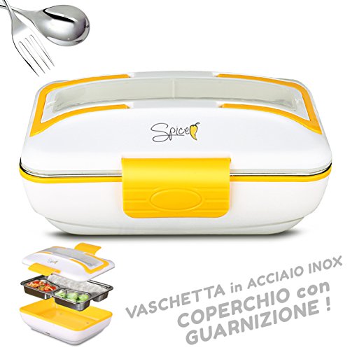 SPICE Fiambrera eléctrica Modelo «Amarillo Bandeja extraíble de Acero Inoxidable portátil, Recipiente de Comida térmico Vaschetta estraibile acciao INOX 0,9 L, Metal, 0.9 L