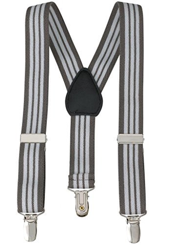 Buyless Fashion Kids And Baby 2.5cm Elastic Adjustable Trousers Y Back Suspenders Braces – With Strong Heavy Duty Clips - Gray White Stripe - Size 26
