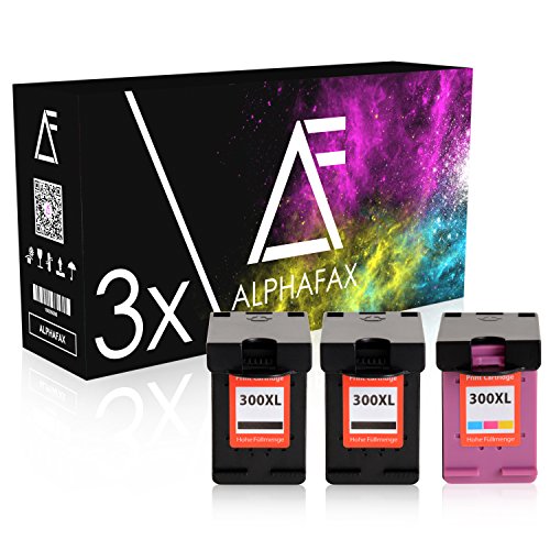 3 Alphafax Tintenpatronen kompatibel zu HP 300XL CC641EE CC644EE DeskJet F-2410 2420 2430 2440 2480 2492 4210 4224 4230 4235 4240 4272 4275 4280 4424 4435 4440 4450 4470 4472 4480 4492 4580 2400 4200 4400 4500 Series - Schwarz je 20ml, Color 21ml