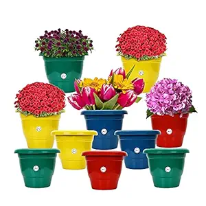 Gate Garden! 10-Inch Flower Pots/Planter Super Lightweight & Modern Design, Perfect for Plants, Succulent, Snake Plants, Flower, Herbs and Cactus Plants or Artificial Plants (Colourful Set, 10 Pots)