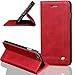 Produktbild Wallet Hülle Für Apple iPhone 7 Hülle Leder [Rot] Muster Tasche Flip Case ISENPENK,Bookstyle Case Handyhülle Lederhülle 3-in-1 Geldbörse Tasche,Schutzhülle Mit Ständer Standfunktion Tasche Credit Card Slots