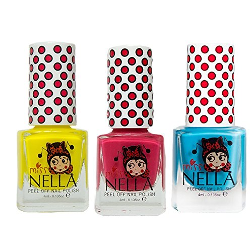 Miss Nella Mermaid Blue, Cherry Macaroon, Sun Kissed molto brillante, smalto per bimbe a base acqua, Formula peel off