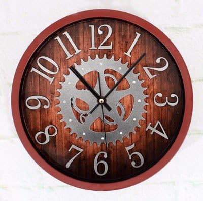 12 inch 3D stereo gear clock,Home decoration circular silent wall clock,Quartz clock,red+Silver