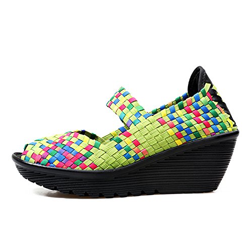 QLVY Summer fashion new, exposed toe thick bottomed woven sandals thick bottom slope heels