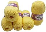 Alize Cotton gold 5 x 100g Strickwolle 55% Baumwolle, 500 Gramm Wolle einfarbig (gelb 187)