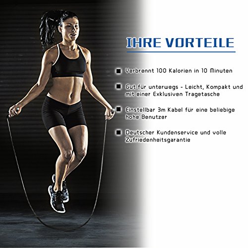Springseil, Mysuntown Springseil High Speed Seil Profi Springseil ca. 3m leicht verstellbar mit Kugelgelenk und Transporttasche Ideal für Sprot & Fitness: Boxen, Crossfit, MMA, WOD - 6