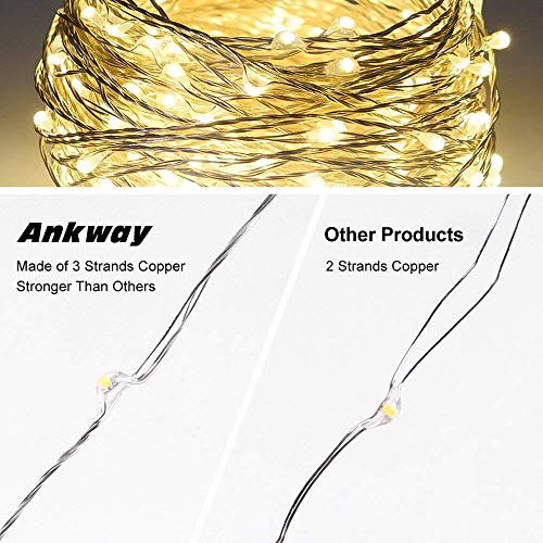 Ankway Luci stellari solari cavalcabili,200 LED IP65 Impermeabile Luci esterne in filo di rame,Garden Patio House Home Decorazioni per l'albero di Natale per matrimoni (bianco caldo, 2 pezzi)