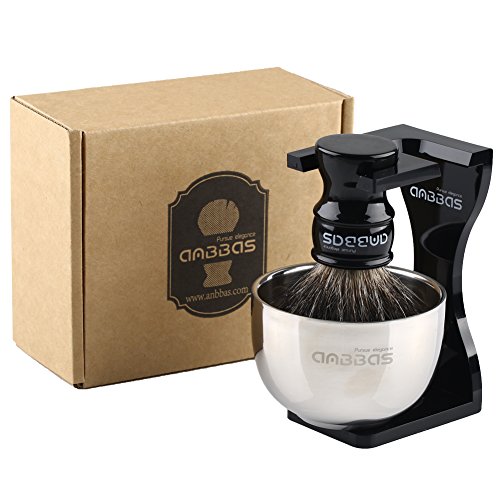 3pcs Shaving Set, Anbbas Black Badger Hair Shaving Brush, Quality Resin Handle and Dia 3.2" Shaving Soap Bowl 2 Layers Stainless Steel, Acrylic Resistant Shaving Stand Kit - Image 7