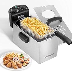 Aigostar Ken 30LEI - 2000W Friteuse en acier inoxydable de 3 litres avec minuterie et thermostat, couvercle anti-éclaboussures et fenêtre de visualisation