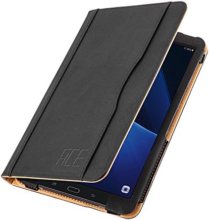 ACE-ACCESSORIES Original Luxury Tan Leather Flip Case for Samsung Galaxy Tab A 10.1 2016 in Black with Auto Sleep