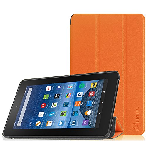 Fintie Fire 7 2015 Hülle - Ultra Slim Lightweight Schutzhülle Tasche Smart Shell Case mit Standfunktion für Amazon Fire 7 Zoll (5. Generation - 2015 Modell) Tablet, Orange