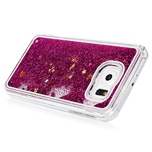 Badalink Samsung Galaxy S6 Slimcase Hülle PC Treibsand Flüssige Liquid Bling Hülle Case Glitzer Glitter Shiny Glanz Sparkle Sterne Star Weich Flexibel Einteilige Handyhülle Soft Leicht Stoßstangen Case Rosarot - 5