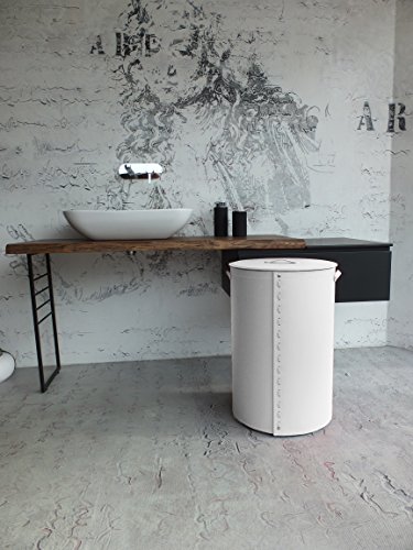 ROBY: Wäschekorb aus leder farbe Weiß, Wäschesammler Wäschebox Fassungsvermögen, mit abnehmbaren Baumwoll Leinwand. - 5