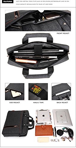 burnur Laptop Tasche und Schulter Messenger Tasche, für Laptops, MacBooks passt für bis zu 39,6 cm – Schwarz - 3
