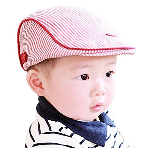 Ularma Adorable Baby Infant Boy Girl Stripe Beret Cap Peaked Baseball Hat (Pink)