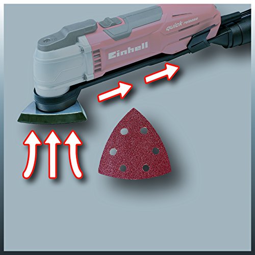 Einhell Multifunktionswerkzeug TE-MG 300 EQ (300 W, Staubabsaugvorrichtung, Dreiecksschleifplatte, 6x Schleifpapier, Schaber, 2 Tauchsägeblätter, 2 Segmentssägeblätter, Staubabsaugadapter, Koffer) - 5
