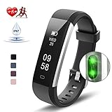 Kungber Fitness Armband Damen, Fitness Tracker mit Pulsmesser, IP 67 Wasserdichte Smartwatch, Schlafmonitor, Schrittzähler für Android und iOS, Geschenk für Damen Herren (Schwarz)