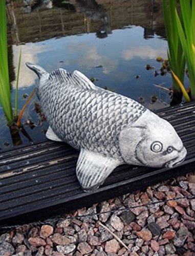 Steinfigur Koi Fisch Steinkoi Deko Garten Tier Tierfigur Gartenfiguren NEU 34cm grau / anthrazit Patiniert massiver Steinguss - 4