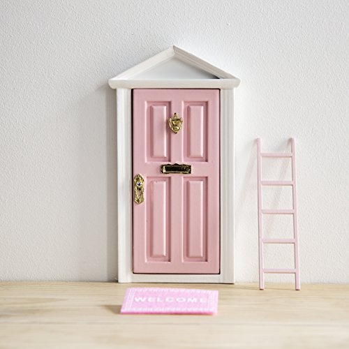 Ratoncito Pérez: Puerta Mágica Rosa + Pequeña Llave + Postal de Felicitación + Dibujo para colorear + pequeño felpudo + plantilla para las huellas + pequeña escalera (3 unidades) 