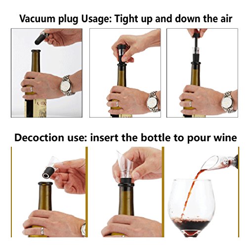 Korkenzieher Set PHOEWON Wein Öffner Set mit Weinausgießer, Folienschneider, Weinstopfen Vakuum Flaschenöffner Weinflaschen, Wein Zubehör, Wein öffner Kit Geschenk für Weihnachten, Party, Karneval - 6