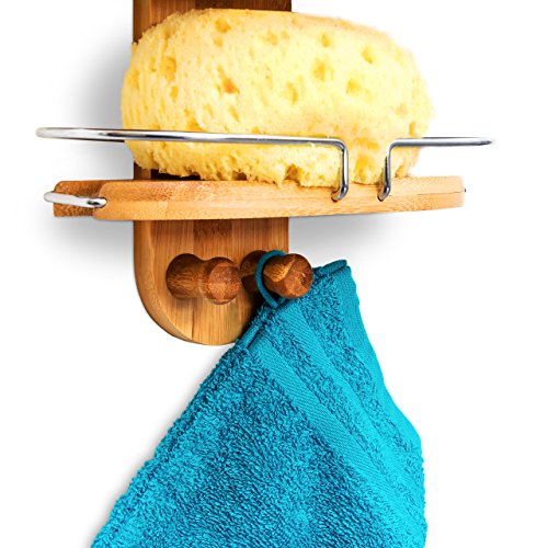 Relaxdays Duschregal aus Bambus zum Einhängen HxBxT: ca. 71 x 29,5 x 13,5cm Badregal mit 3 Ablagen und 2 Haken aus feuchtigkeitsresistentem Holz Hängeregal für die Dusche praktische Duschablage, natur - 3