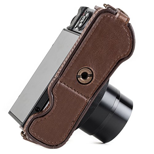 MegaGear MG952 Etui avec Bandouli  re Acc  s batterie en Cuir pour Appareil photo Canon PowerShot G7 X Mark II Marron fonc  
