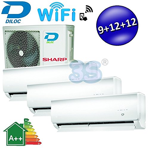 TRIO SPLIT KLIMAANLAGE KLIMAGERÄT 9+12+12 DILOC SMART WIFI SHARP KOMPRESSOR