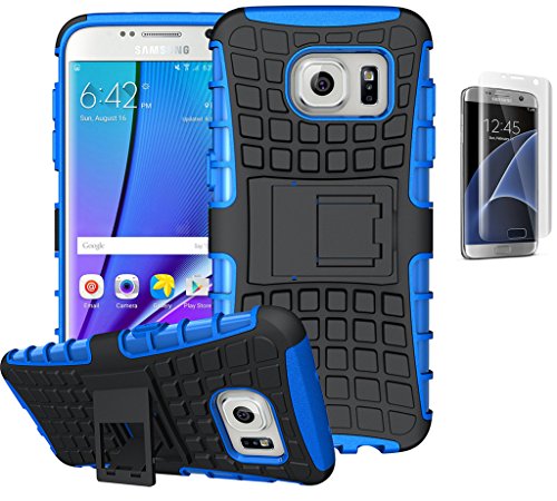Preisvergleich Produktbild ISENPENK Samsung Galaxy S7 Edge(2016) / G935F / S7 Edge Duos Stand Case mit Panzerglas Schutzfolie,TPU+PC Ultra Slim Silikon Tough Rugged Dual-Layer Hardcase with Built-in Kickstand Thin Schutzhüllen,Wasserdicht Shockproof Anti Slip Protection Hülle Tasche für Samsung Galaxy S7 Edge(2016) / G935F / S7 Edge Duos 5.5Zoll-[blau]+Panzerglas / Schutzfolie / Displayschutzfolie