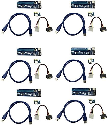 LONGXI 6 Pack Molex 4-pin Powered PCI-E PCI Express Riser - VER 006S - 1X to 16X PCIE USB 3.0 Adapter Card - With 0.6m USB Extension Cable - GPU Graphic Card Crypto Currency Mining