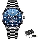 Watch-LUTEM Herren Wasserdichte Luxusuhren Armbanduhren Männer Sport Business Casual Uhr mit Edelstahlband, Leuchtzeiger, Datums- / Sekunden- / Minuten- / 24-Stunden-Anzeige