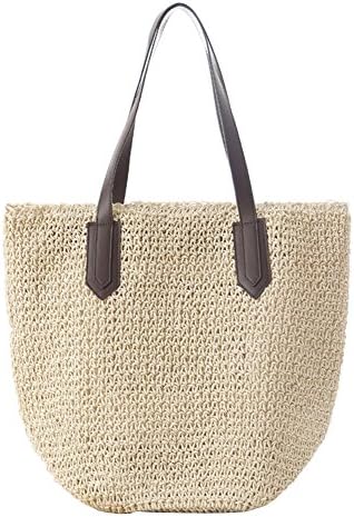 FAIRYSAN Women Summer Straw Shoulder Handbag Pastoral Style Woven Shopping Beach Bag Beige