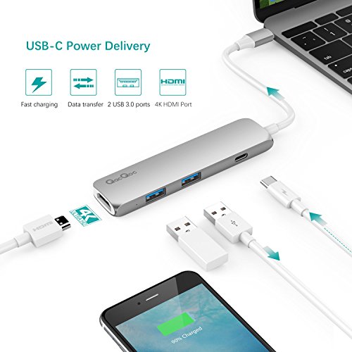 Bqeel GN22B USB C Hub Aluminum Premium Typ-C-Multi-Port Hub mit 1 Typ-C Ladeanschluss, 1 4K HDMI(30Hz) Videoausgang und 2 USB 3.0 Ports ultra leicht und mobil für Typ C Computer und Tablets wie MacBook Pro 2016, MacBook 2015/2016, Google Chromebook 2016 (Silber) - 3