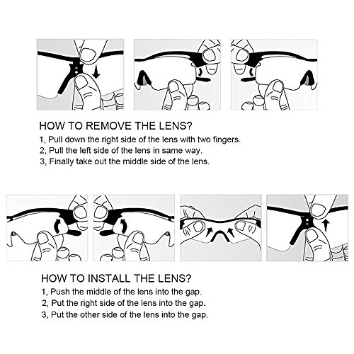 Unisex Radbrille Sportbrille Sonnenbrille, UV-Schutz, mit Wechselgläser inkl. Schwarze polarisierte Linse, für Outdooraktivitäten wie Radfahren Laufen Klettern usw. Schwarze und Rote zur Auswahl - 5