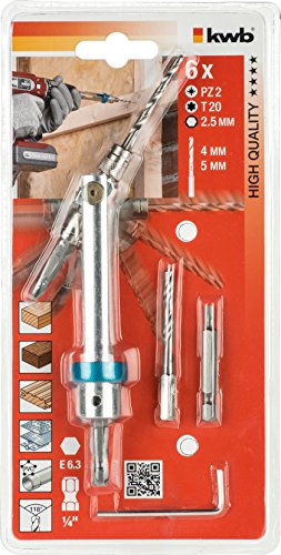 kwb 2-1 Bohrer und Bithalter Quick Flip für Akku-Schrauber mit Bohrfutter oder 1/4“ Sechskantaufnahme (inkl. T20 und PZ2-Bits 50mm mit 1/4″ E 6.3, 4mm und 5mm HSS-Bohrer für Hart- und Weichholz, Sechskantschlüssel) - 2