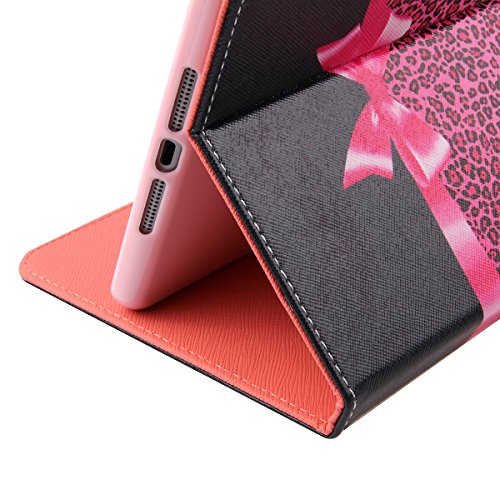 iPad mini 2 Lederhülle – Felfy Slim Full Body Fashion Leopard Bowknot Muster PU Case Cover Etui Schutz Hülle Tasche für Apple ipad mini 3 mini 2 mini 1 + 1x Pink Katze Anti Stöpsel + 1x Red Stylus - 7