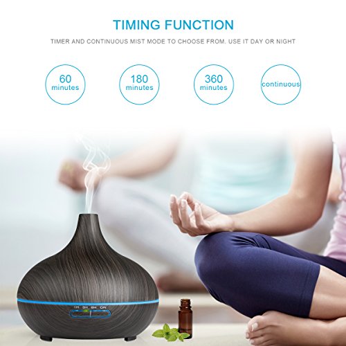 REIDEA Aroma Diffuser 300ml Ultraschall Luftbefeuchter Leise Kalten Nebel Oil Düfte Humidifier Holzmaserung LED mit 7 Farben, Abschaltautomatik und Timer - 6