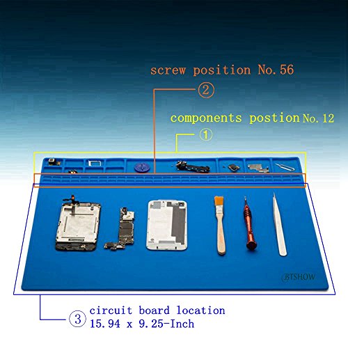 BTSHOW Hitzebeständige Lötmatte/Lötunterlage Silikon Hitzeschutzmatte/Projektmatte/Reparaturmatte Tisch-Arbeitsmatte Profi Schweißmatte zum Hochtemperatur Lötstation, Lötkolben, Heissluftgebläse, Werkbank Reparatur Operator Station für Elektronikreparatur 40x30CM - 3