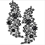bordado negro y gris Diseño simple y elegante MTSZZF 1 par Apliques de Encaje Floral Bordado guipur Adorno de Encaje de la Boda - Negro, L31cmxW9cm/L12.20inchxW3.54inch
