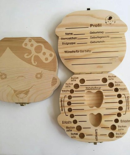 CAOLATOR Baby Zahnkiste Zahnkästchen Veranstalter für Baby Milch Zähne Holz Souvenir Aufbewahrungsbox (Mädchen) - 3