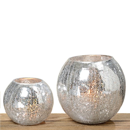 2er Windlicht Crackle Set 16 & 22 cm Teelichthalter Vase Teelicht Laterne Kerzenhalter