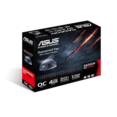ASUS R7240-O4GD5-L Radeon R7 240 4GB GDDR5 - Tarjeta gr  fica  Radeon R7 240  4 GB  GDDR5  128 bit  1920 x 1200 Pixeles  PCI Express 3 0 
