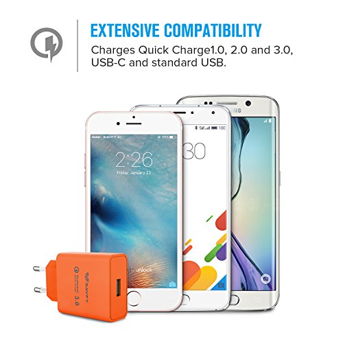SAVFY USB Schnellladegerät [Qualcomm Quick Charge 3.0] 18W mit Mikro USB Schnellladekabel Highspeed USB Ladegerät für Smartphones & Tablets und andere USB ladende Geräte Orange - 5