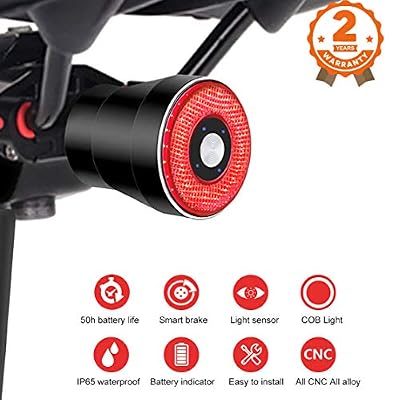 EBUYFIRE Cmeilan feu arrière de vélo intelligents, Avertissement étanche Rechargeable LED USB 3 Modes lumière arrière