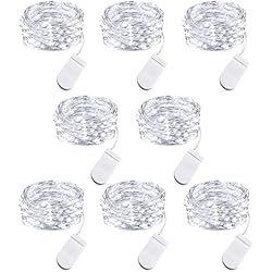 8 Unidades Ustellar 3 Metros Cadena Luz LED Pilas, Impermeable IP65 Flexible de Alambre de Cobre, Blanco Frío Iluminación DIY Guirnaldas Luces, Decoración de Casa, Boda, Fiesta, Celebración