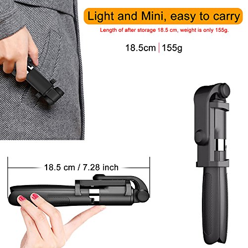 Zeadio 3-in-1 multifunzione mini integrato treppiede pieghevole, tascabile, selfie stick con telecomando bluetooth per selfie stick allungabile e rotazione di 360 gradi smartphone Holder