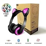 Alta compatibilidad: auriculares Bluetooth Cat tiene dos modos de conexión, Bluetooth y conexión por cable. Bluetooth V4.2 compatible con un montón de dispositivos, tales como iPhone, iPad, Samsung, teléfono Android, ordenador, etc. Para dispositivos que no tienen equipos de capacidades Bluetooth, también puede utilizar cable de interfaz de 3,5 mm para conectar. Muy práctico y práctico.