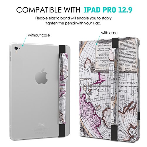 MoKo Halter für Apple Pencil – Premium PU Leder Bleistift Stift Schleife Sleeve Cover Schreibzeug Schreibgerät Beutel mit abnehmbare Gummiband für Apple iPad Pro 12.9 Zoll Hülle Case, Landkarte A - 4